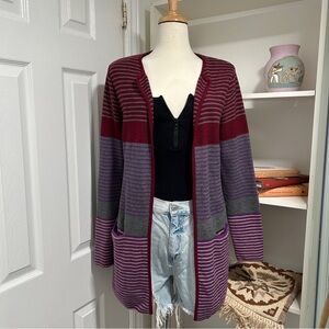 Talbots Burgundy and Gray Striped Cardigan